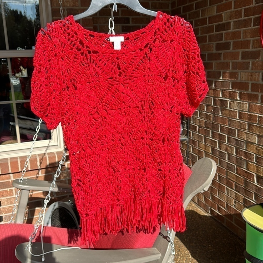 CAMISOLE & MADISON MACRAME CRAFTING PULLOVER~FUN FRINGE AT HEM~HAND WASH~TC
